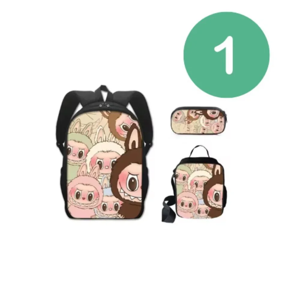 Cute Labubu Monster Design Kids Backpack, Pencil Case & lunchbag